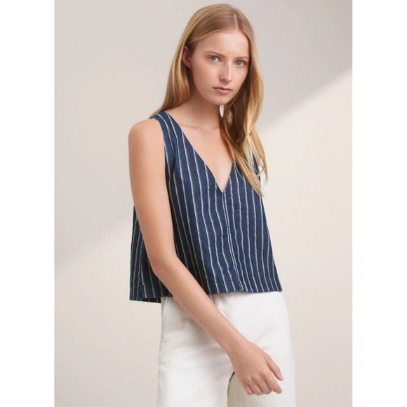 Aritzia Wilfred Free Arlenis Cropped Denim Blouse